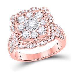 Womens Round Diamond Square Flower Cluster Ring 2 Cttw 14kt Rose Gold - REF-153F5W