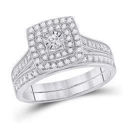 Round Diamond Halo Bridal Wedding Ring Band Set 1/2 Cttw 10kt White Gold - REF-38M9H