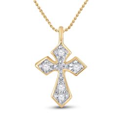 Womens Round Diamond Cross Pendant 1/20 Cttw 10kt Yellow Gold - REF-3W5K