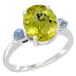 2.64 CTW Lemon Quartz & Blue Sapphire Ring 14K White Gold - REF-31A4X