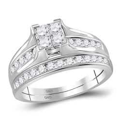 Princess Diamond Bridal Wedding Ring Band Set 1 Cttw - Size 9 14kt White Gold - REF-79F9W