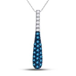 Womens Round Blue Color Enhanced Diamond Drop Fashion Pendant 3/8 Cttw 10kt White Gold - REF-14H9R