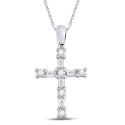 Womens Round Baguette Diamond Cross Pendant 1/4 Cttw 10kt White Gold - REF-16W9K