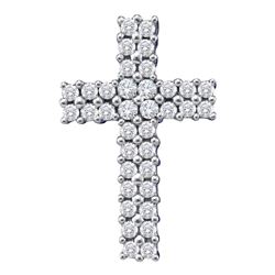 Womens Round Diamond Cross Pendant 1/2 Cttw 14kt White Gold - REF-32M5H