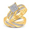 Image 1 : His Hers Round Diamond Square Matching Wedding Set 1/5 Cttw 10kt Yellow Gold - REF-37X9A