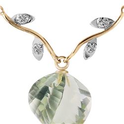 Genuine 13.02 ctw Green Amethyst & Diamond Necklace 14KT Yellow Gold - REF-43W3Y