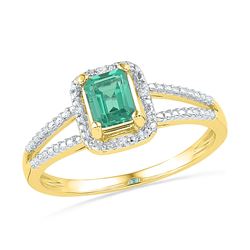 Womens Lab-Created Emerald Solitaire Diamond Split-shank Ring 1-1/2 Cttw 10kt Yellow Gold - REF-12X5
