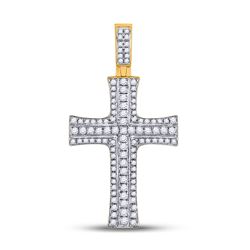 Mens Round Diamond Cross Charm Pendant 3/4 Cttw 14kt Yellow Gold - REF-62R5X