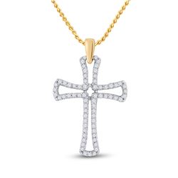 Womens Round Diamond Gothic Cross Pendant 1/4 Cttw 10kt Yellow Gold - REF-14W9K