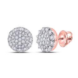 Womens Round Diamond Cluster Earrings 1/2 Cttw 14kt Rose Gold - REF-39W5K