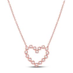 Womens Round Diamond Outline Heart Necklace 1/4 Cttw 14kt Rose Gold - REF-32A5M