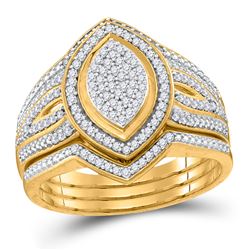Diamond Cluster 3-Piece Bridal Wedding Ring Band Set 1/3 Cttw 10kt Yellow Gold - REF-38R9X