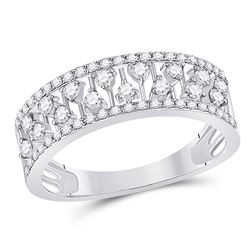 Womens Round Diamond Fashion Anniversary Ring 3/8 Cttw 14kt White Gold - REF-24Y5N