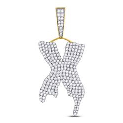 Mens Round Diamond Dripping X Letter Charm Pendant 2-1/2 Cttw 10kt Yellow Gold - REF-109F5W