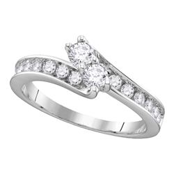 Round Diamond 2-stone Bridal Wedding Engagement Ring 1 Cttw 14kt White Gold - REF-86F5W