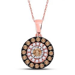 Womens Round Brown Diamond Halo Solitaire Pendant 3/8 Cttw 14kt Rose Gold - REF-21F5W