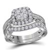 Image 1 : Round Diamond Cluster Bridal Wedding Ring Band Set 1 Cttw 14kt White Gold - REF-71A9M