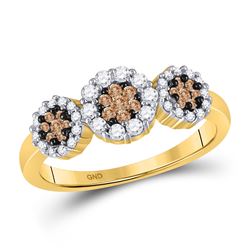 Womens Round Brown Diamond Cluster Ring 1/2 Cttw 14kt Yellow Gold - REF-37M5H