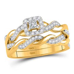 Princess Diamond Bridal Wedding Ring Band Set 1/3 Cttw 10kt Yellow Gold - REF-36M5H