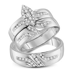 His Hers Round Diamond Cluster Matching Wedding Set 1/3 Cttw 10kt White Gold - REF-40N5F