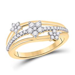 Womens Round Diamond Flower Star Band Ring 1/3 Cttw 10kt Yellow Gold - REF-27K9Y