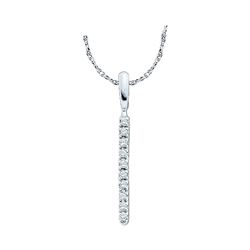 Womens Round Diamond Bar Pendant 1/20 Cttw 14kt White Gold - REF-6H5R