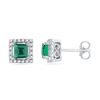 Image 1 : Womens Princess Lab-Created Emerald Stud Earrings 1/8 Cttw 10kt White Gold - REF-13W9K