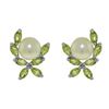 Image 1 : Genuine 3.25 ctw Pearl & Peridot Earrings 14KT White Gold - REF-30R2P