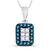 Image 1 : Womens Round Blue Color Enhanced Diamond Rectangle Cluster Pendant 1/5 Cttw 10kt White Gold - REF-7H