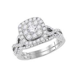 Round Diamond Halo Bridal Wedding Ring Band Set 1 Cttw 14kt White Gold - REF-91R9X