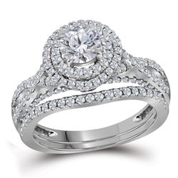 Round Diamond Double Halo Bridal Wedding Ring Band Set 1-3/4 Cttw 14kt White Gold - REF-272K9Y