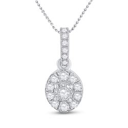 Womens Round Diamond Oval Pendant 1/5 Cttw 10kt White Gold - REF-10N5F