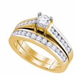 Round Diamond Bridal Wedding Ring Band Set 1 Cttw 14kt Yellow Gold - REF-101K5Y