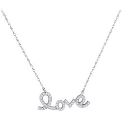 Womens Round Diamond Love Pendant Necklace 1/6 Cttw 10kt White Gold - REF-12M9H