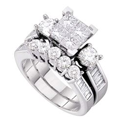 Princess Diamond Bridal Wedding Ring Band Set 3 Cttw 10kt White Gold - REF-360Y9N