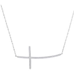 Womens Round Diamond Horizontal Cross Necklace 1/6 Cttw 10kt White Gold - REF-12X9A