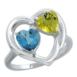 2.61 CTW Diamond, London Blue Topaz & Lemon Quartz Ring 14K White Gold - REF-33Y9V