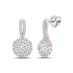 Womens Round Diamond Dangle Earrings 1 Cttw 14kt Two-tone Gold - REF-71K9Y