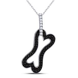 Womens Round Black Color Enhanced Diamond Dog Bone Pendant 1/3 Cttw 10kt White Gold - REF-14K9Y