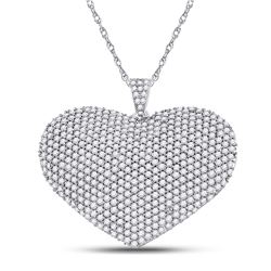 Womens Round Diamond Charmed Heart Pendant 3 Cttw 14kt White Gold - REF-175R5X