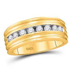Mens Round Diamond Ridged Single Row Wedding Band Ring 1/2 Cttw 10kt Yellow Gold - REF-40W9K