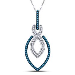 Womens Round Blue Color Enhanced Diamond Fashion Pendant 1/4 Cttw 10kt White Gold - REF-16R9X