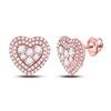 Image 1 : Womens Round Diamond Cluster Heart Earrings 1 Cttw 14kt Rose Gold - REF-71R9X