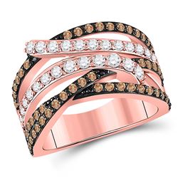 Womens Round Brown Diamond Crossover Fashion Ring 1-1/4 Cttw 14kt Rose Gold - REF-87N5F