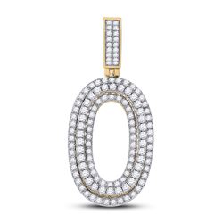 Mens Round Diamond Number 0 Charm Pendant 1-5/8 Cttw 10kt Yellow Gold - REF-82W9K