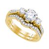 Image 1 : Round Diamond 3-Stone Bridal Wedding Ring Band Set 1 Cttw 14kt Yellow Gold - REF-186A5M