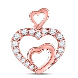 Womens Round Diamond Double Heart Pendant 1/5 Cttw 10kt Rose Gold - REF-13R9X