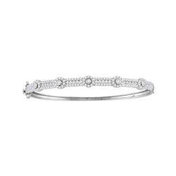 Womens Round Diamond Bangle Bracelet 2 Cttw 14kt White Gold - REF-142N5F