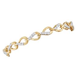 Womens Round Diamond Linked Teardrop Fashion Bracelet 1/6 Cttw 10kt Yellow Gold - REF-47N9F