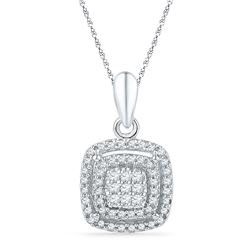 Womens Round Diamond Square Frame Cluster Pendant 1/4 Cttw 10kt White Gold - REF-16A9M